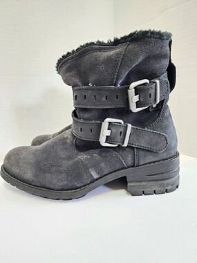 CAT Caterpillar Jory Black Leather Double Buckle Moto Boots 9W P309111